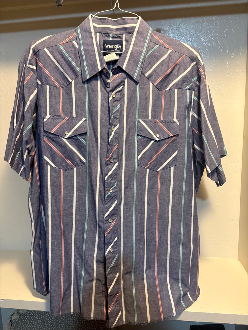 Wrangler Navy Short-Sleeve Striped Western Shirt